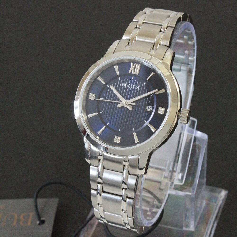 Bulova Classic Diamond Accent Ladies Watch Stainless Deep Blue Dial 32mm - Picture 4 of 14